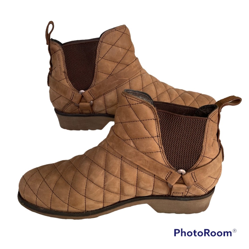 Teva Brown Waterproof Quilted Leather Womens Size 8 Ankle Boots Booties Chelsea